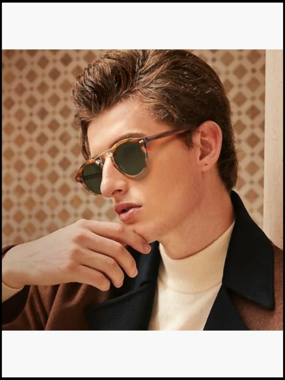 Retro Round Double Bridge Polarized Sunglasses Men Acetate UV Protection
